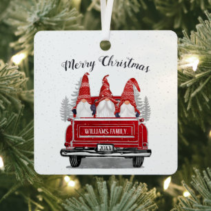 Merry Kerstmis Gnome Red Truck Foto Metalen Ornament