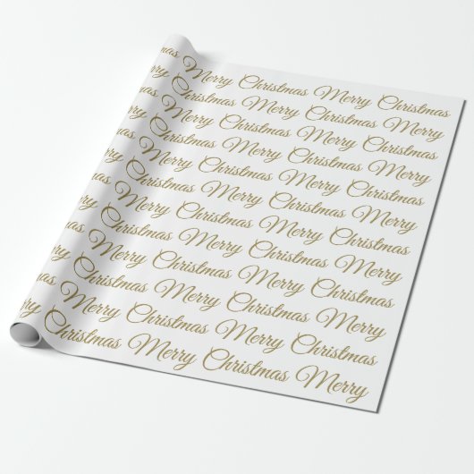 Merry Kerstmis Gold Script Cursive White Simple Cadeaupapier (Uitgerold)