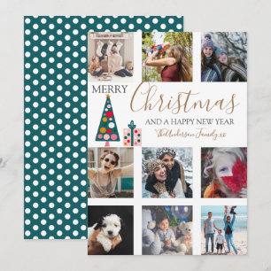 Merry Kerstmis Gold Script Foto Collage White Ho Feestdagenkaart