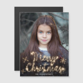 Merry Kerstmis Gold Sparkle FOTO Magnetic Card (Voorkant / Achterkant)