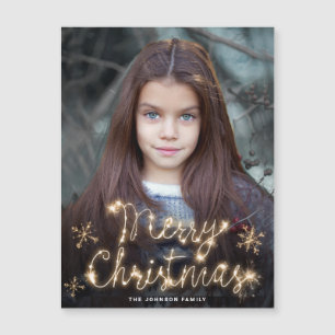 Merry Kerstmis Gold Sparkle FOTO Magnetic Card