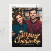 Merry Kerstmis Gold Sparkle Script PHOTO Greep Briefkaart (Voorkant / Achterkant)