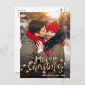 Merry Kerstmis Gold Sparkle Script PHOTO Greep Briefkaart (Voorkant / Achterkant)