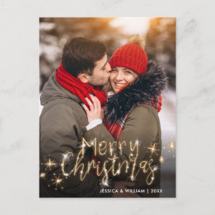 Merry Kerstmis Gold Sparkle Script PHOTO Greep Briefkaart