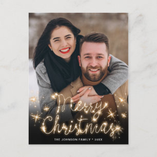 Merry Kerstmis Gold Sparkle Script PHOTO Greep Briefkaart