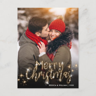 Merry Kerstmis Gold Sparkle Script PHOTO Greep Briefkaart