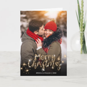 Merry Kerstmis Gold Sparkle Script PHOTO Greep Feestdagen Kaart