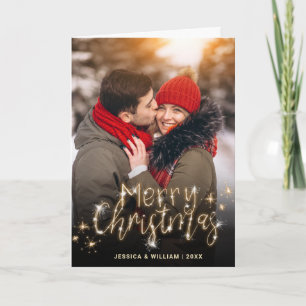 Merry Kerstmis Gold Sparkle Script PHOTO Greep Feestdagen Kaart