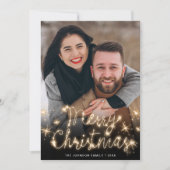 Merry Kerstmis Gold Sparkle Script PHOTO Greep Feestdagenkaart (Voorkant)