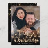 Merry Kerstmis Gold Sparkle Script PHOTO Greep Feestdagenkaart (Voorkant / Achterkant)