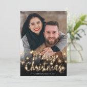 Merry Kerstmis Gold Sparkle Script PHOTO Greep Feestdagenkaart (Staand voorkant)