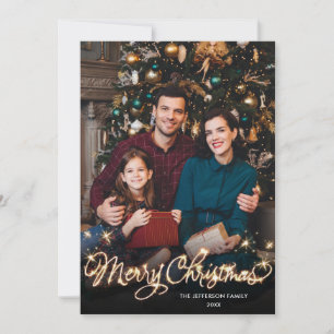 Merry Kerstmis Gold Sparkle Script PHOTO Greep Feestdagenkaart