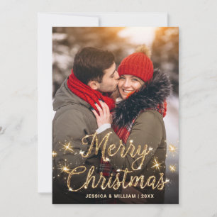 Merry Kerstmis Gold Sparkle Script PHOTO Greep Feestdagenkaart