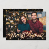 Merry Kerstmis Gold Sparkle Script PHOTO Greep Feestdagenkaart (Voorkant / Achterkant)