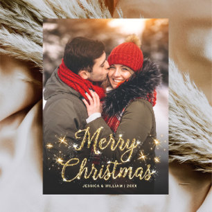 Merry Kerstmis Gold Sparkle Script PHOTO Greep Feestdagenkaart