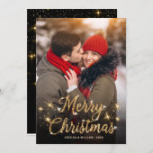 Merry Kerstmis Gold Sparkle Script PHOTO Greep Feestdagenkaart (Voorkant / Achterkant)