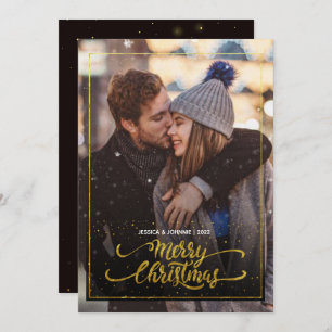 Merry Kerstmis Gold Sparkle Script PHOTO Greep Kaart