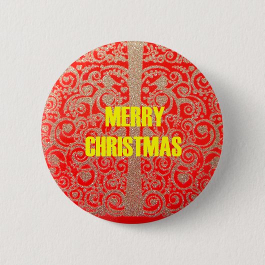 Merry Kerstmis Golden Red Snow Hearts Ronde Button 5,7 Cm (Voorkant)
