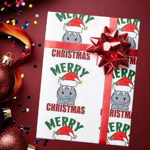 Merry Kerstmis Hippo Cute Holiday Cadeaupapier