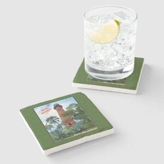 Merry Kerstmis Jupiter Inlet Lighthouse Florida Stenen Onderzetter (Zijkant)