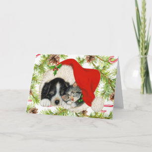 Merry Kerstmis Kitty Cat Puppy Dog personaliseren Feestdagen Kaart