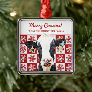 Merry Kerstmis Koe Holstein Boerderij Snowflake Metalen Ornament