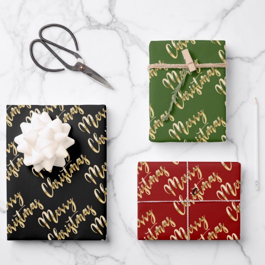 Merry Kerstmis met zwart groen rood Inpakpapier Vel (Voorkant)