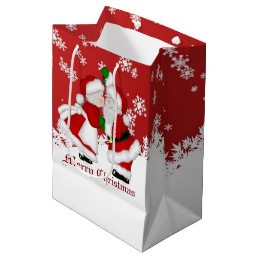 Merry Kerstmis Mistletoe Santa Gift Bag Medium Cadeauzakje (Voorkant Gekanteld)
