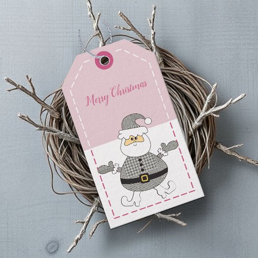 Merry Kerstmis Mode Houndstooth Pattern Santa Cadeaulabel