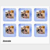 Merry Kerstmis Modern Foto Snowy Winter Paars Vierkante Sticker (Vel)