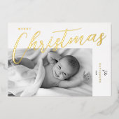 Merry Kerstmis Modern Gold Script-foto Folie Feestdagenkaart (Voorkant)