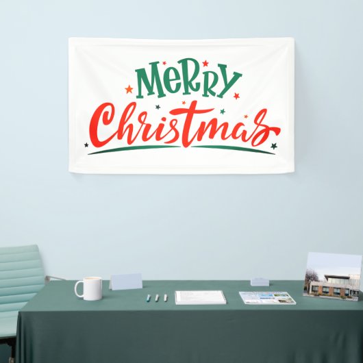 Merry Kerstmis Modern Red Green Script Spandoek (Beurs)