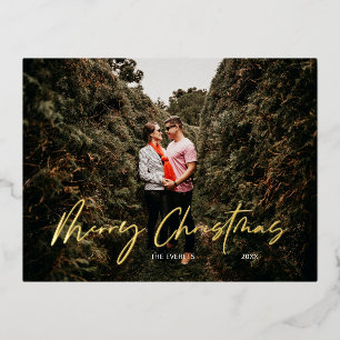 Merry Kerstmis Modern Script Folie Feestdagen Briefkaart