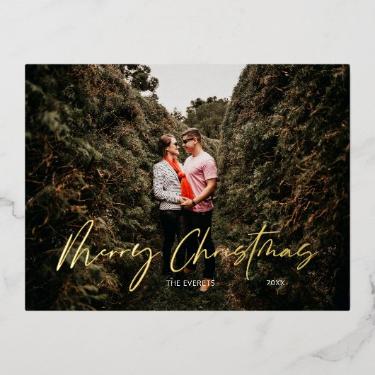 Merry Kerstmis Modern Script Folie Feestdagen Briefkaart (Voorkant)