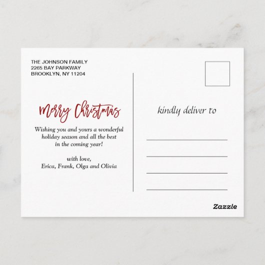 Merry Kerstmis Moderne PHOTO-groet in penseelscrip Briefkaart (Achterkant)