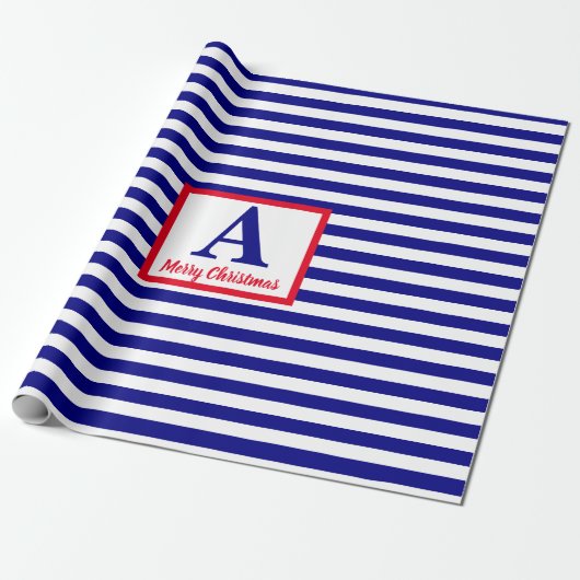 Merry Kerstmis Nautical Monogram Red Blue Cadeaupapier (Uitgerold)