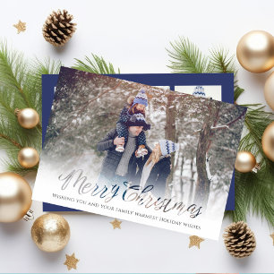 Merry Kerstmis Navy Blue Snowflake 4 Foto Feestdagenkaart