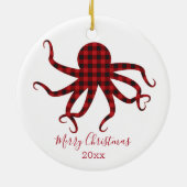 Merry Kerstmis Octopus Red Black Pset Keramisch Ornament (Achterkant)