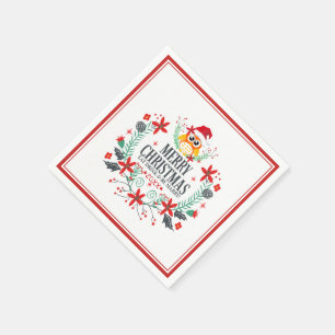 Merry Kerstmis Owl Wreate Servet