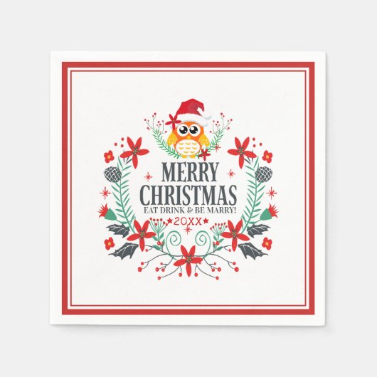 Merry Kerstmis Owl Wreate Servetten (Voorkant)