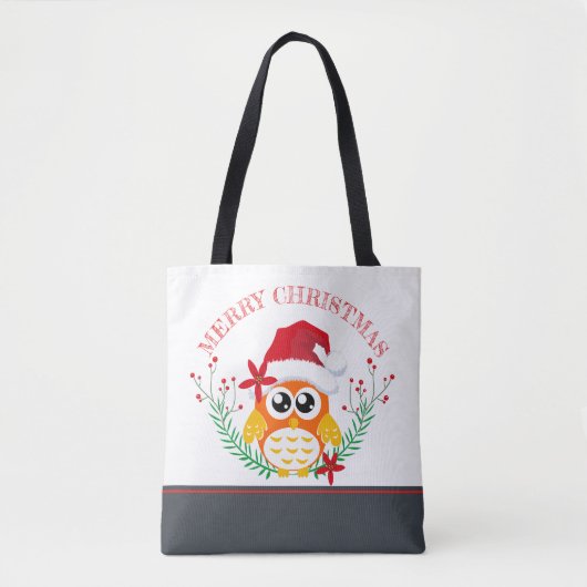 Merry Kerstmis Owl Wreate Tote Bag (Voorkant)