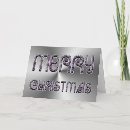 Merry Kerstmis Paars Silver Grey Elegant Feestdagen Kaart (Voorkant)