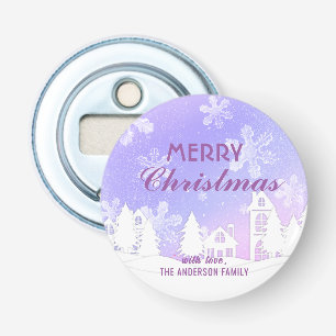 Merry Kerstmis Paarse White House Snowflakes Button Flesopener