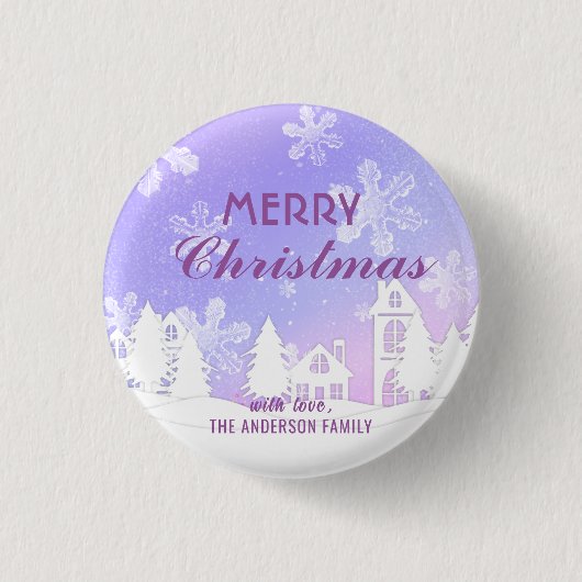 Merry Kerstmis Paarse White House Snowflakes Ronde Button 3,2 Cm (Voorkant)