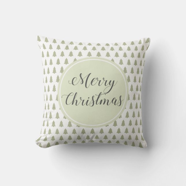 Merry Kerstmis Pattern Green White Kussen (Voorkant)