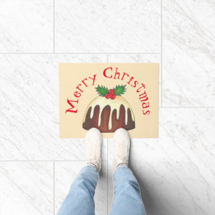Merry Kerstmis Plum Pudding Holly Leaf Holiday Deurmat