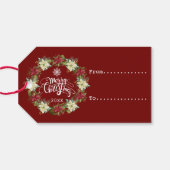 Merry Kerstmis Poinsettia Wreath Monogram Cadeaulabel (Achterkant Horizontaal)