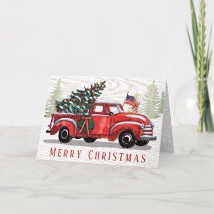 Merry Kerstmis  Red Truck Patriotic Flag Feestdagen Kaart