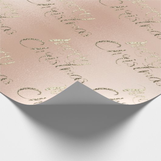 Merry Kerstmis Roos Gold Glitter Blush Cadeaupapier (Hoek)