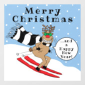Merry Kerstmis Rudolf Skiing Window Cling Raamsticker (Vel)